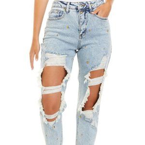 Size 9 Tinseltown High-Rise Destructed Mom Jeans w/ Stars